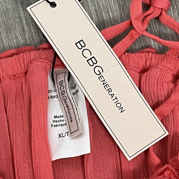 BCBGENERATION Dress Sleeveless Sundress Mini Ruffle Coverup Coral Gauze‎ XL NWT - Picture 6 of 6